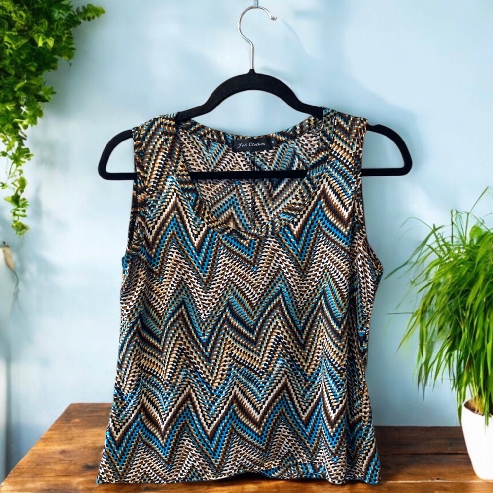 Joli Clothes Blue and Tan Sleeveless Tank Top